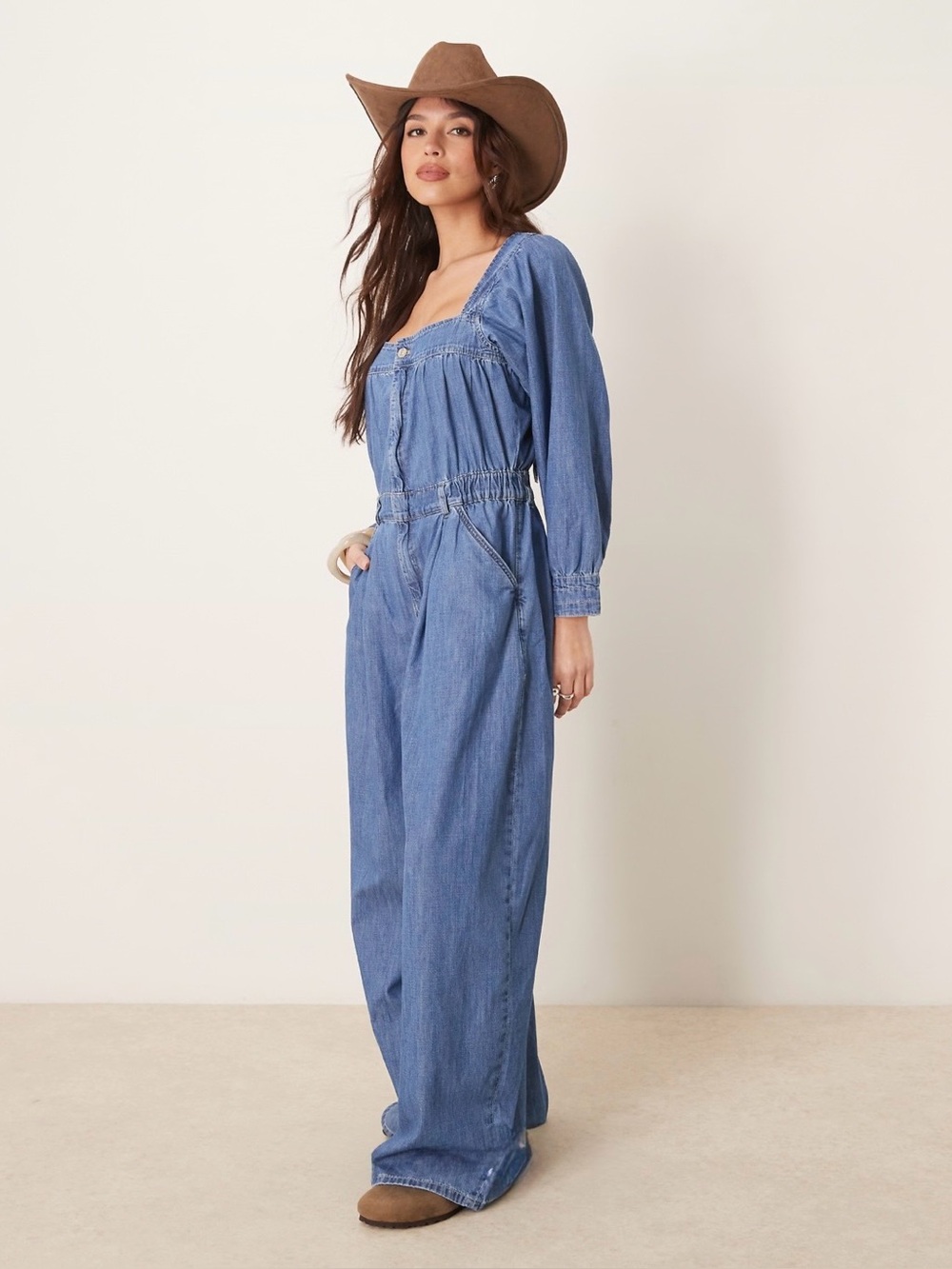Free people we the free Clara Denim Jumpsuit